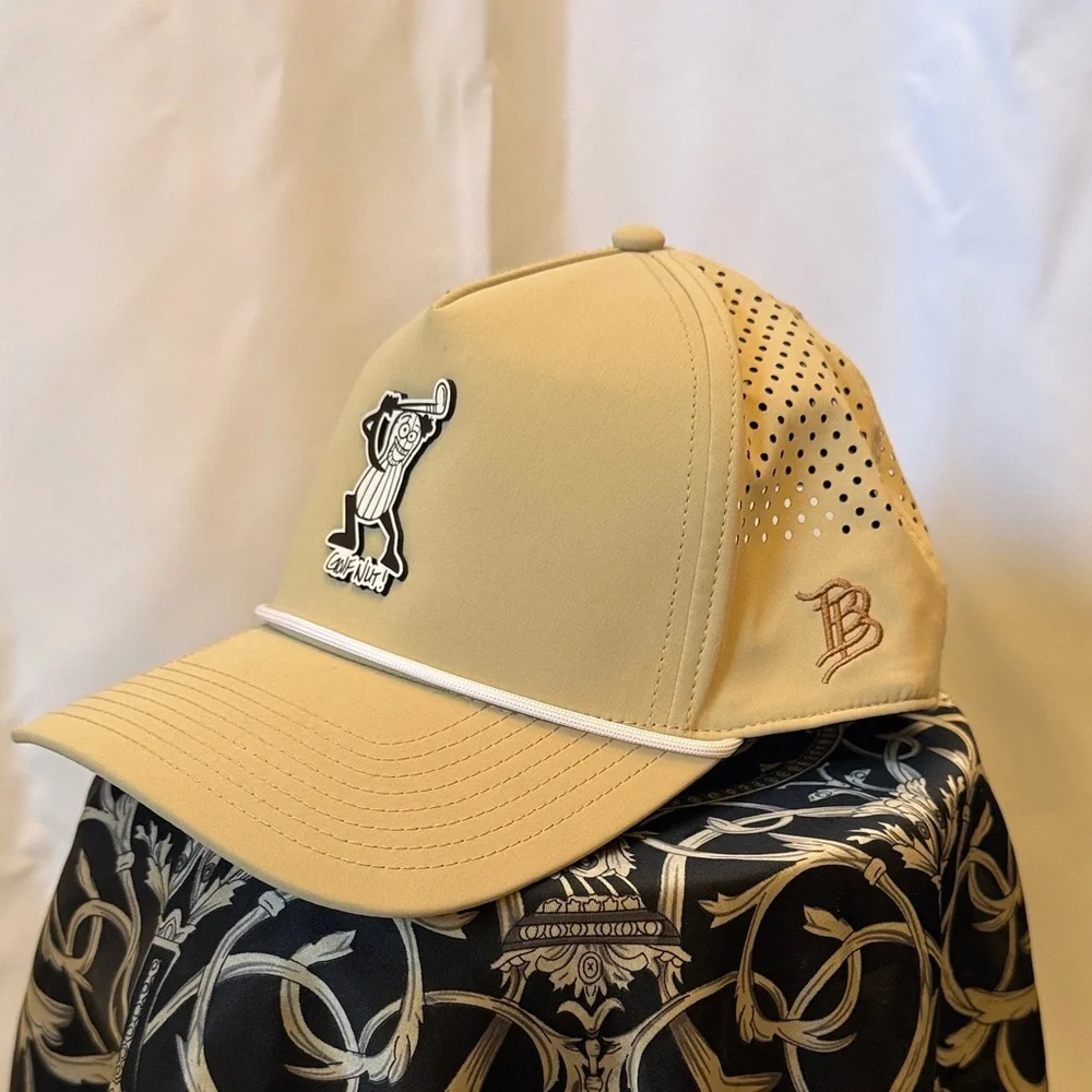 Tan golf nut cap by branded bills with Cartoon Golfer Design